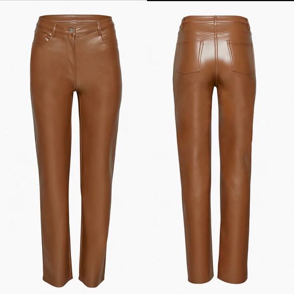 Wilfred Aritzia The Melina High Waisted Vegan Leather Pants in Cognac size 4 - Picture 5 of 12